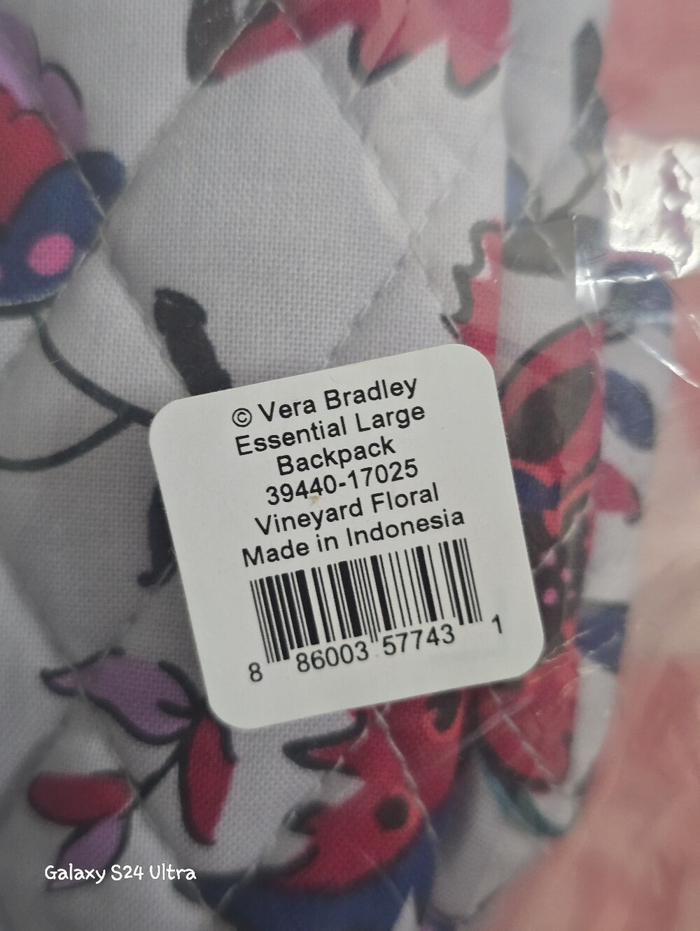 Vera Bradley Lg Cotton Material Backpack In Vineyard Floral Design NWT $159 MSRP - Picture 12 of 12